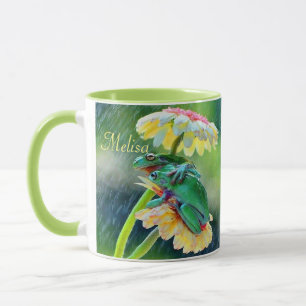 Frog Friends Flowers Rain Gift Name Coffee Mug