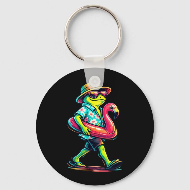 Frog Funny Aloha Beaches Hawaii Surfing Beach Key Ring (Front)