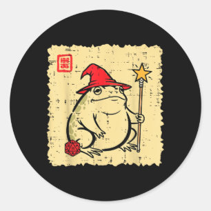 Frog Gamer D20 Dice Wizard Hat RPG Gaming Men Boys Classic Round Sticker