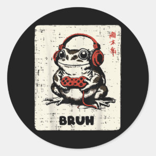 Frog Gamer Headphones Bruh Gaming Meme Boys Kids Classic Round Sticker