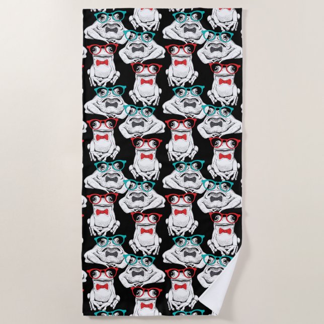 Frog Glasses Pattern Beach Towel (Front)