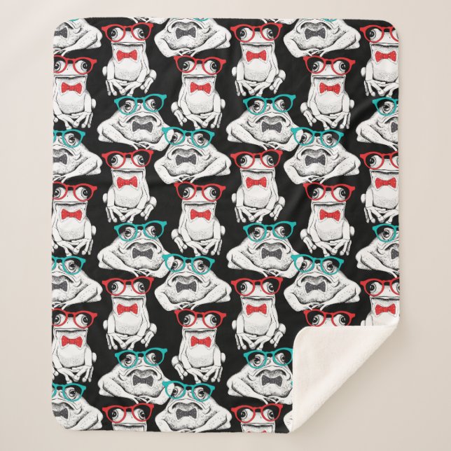 Frog Glasses Pattern Sherpa Blanket (Front)