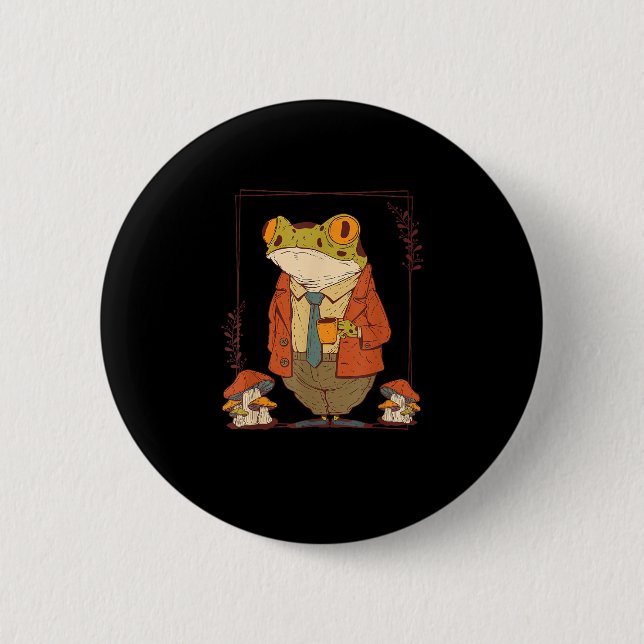 Frog Goblincore Academia Aesthetic Mushroom 6 Cm Round Badge (Front)