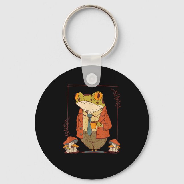 Frog Goblincore Academia Aesthetic Mushroom Key Ring (Front)