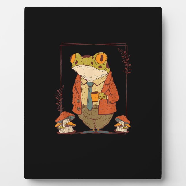 Frog Goblincore Academia Aesthetic Mushroom Plaque (Front)