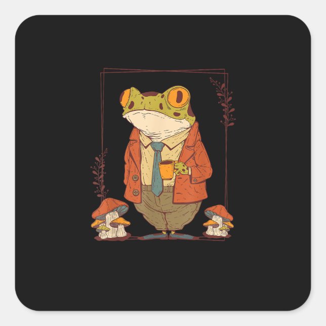 Frog Goblincore Academia Aesthetic Mushroom Square Sticker (Front)
