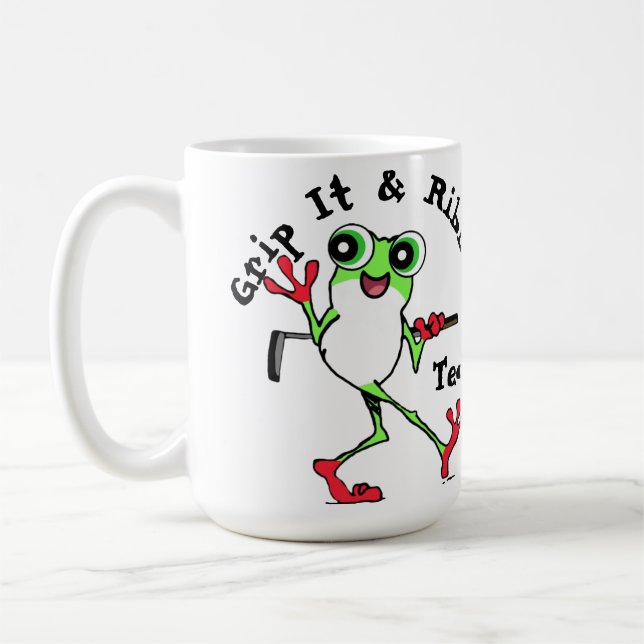 Frog Golfing Grip It and Ribbit Funny Personalised Coffee Mug (Left)