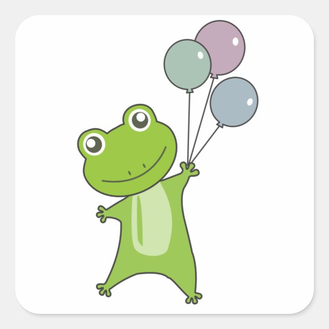 Frog Green Balloons Funny Animals Kids Square Sticker (Front)