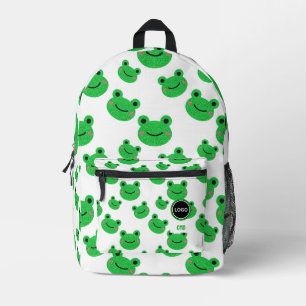 Frog Green Pattern Monogram School Logo Printed Backpack