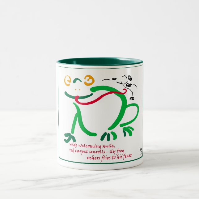 Frog haiku poem Two-Tone coffee mug (Center)