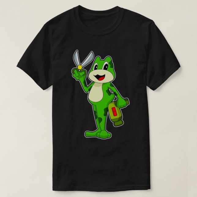 Frog Hairdresser Scissors Hair dryer T-Shirt (Design Front)