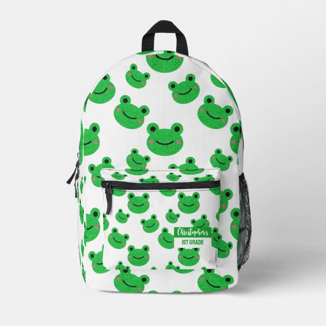 Frog Happy Face Pattern Green Modern Cute Cartoon Printed Backpack (Front)