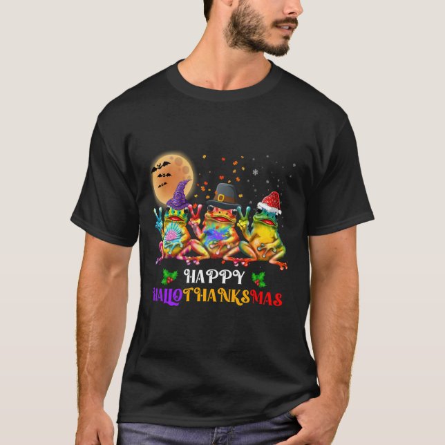 Frog Happy HalloThanksMas T-Shirt (Front)