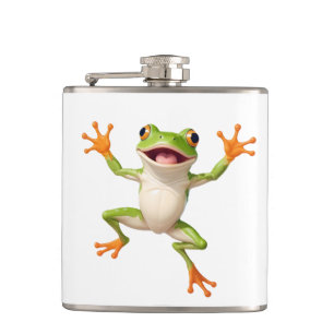 Frog Happy Playful Fun Jumping In The Air Joyful Hip Flask