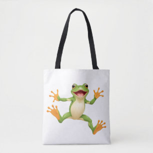 Frog Happy Playful Fun Jumping In The Air Joyful Tote Bag