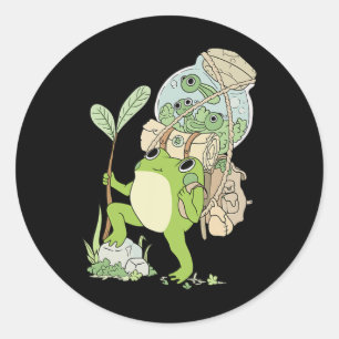 Frog Hiking Trekking Through Nature With Cheerful Classic Round Sticker