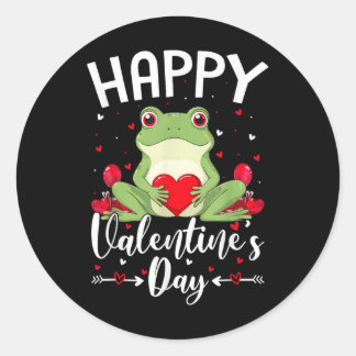 Frog Holding Heart Loves Happy Valentines Day  Classic Round Sticker