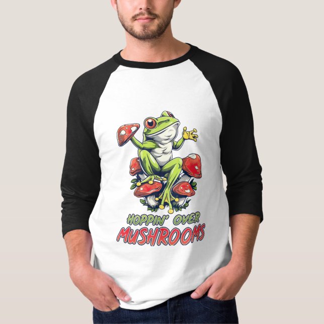 Frog Hoppin Over Mushrooms T-Shirt (Front)
