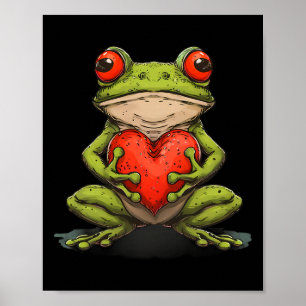 Frog Hugging Valentine Heart Valentines Day Toad L Poster