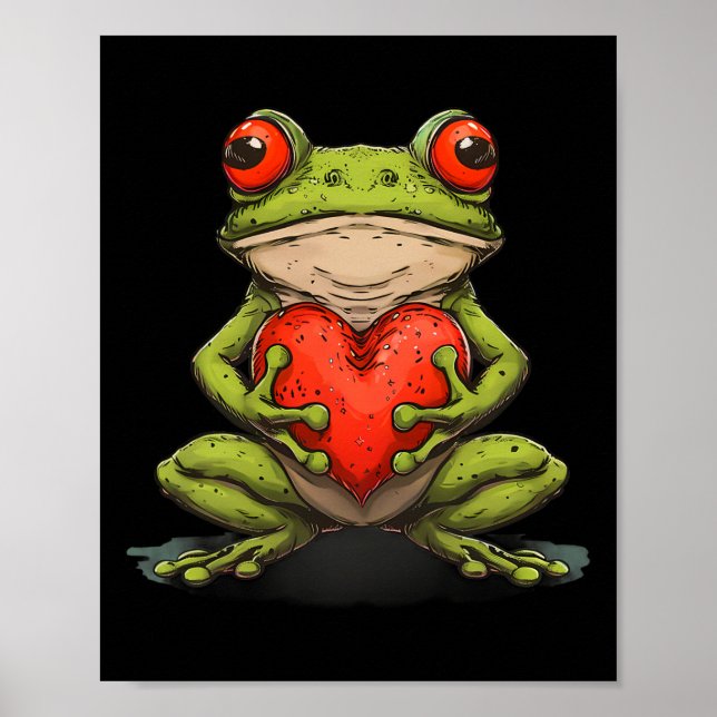 Frog Hugging Valentine Heart Valentines Day Toad L Poster (Front)