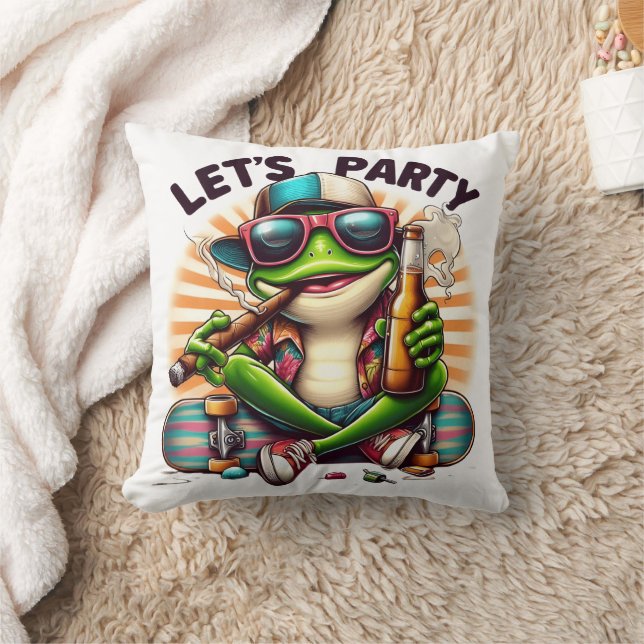 Frog in a cap enjoying a party on a skateboard cushion (Blanket)