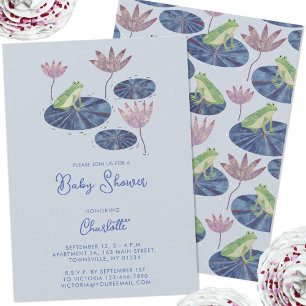 Frog in a Lily Pond Cute Baby Shower Invitation