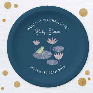 Frog in a Lily Pond Cute Baby Shower Paper Plate