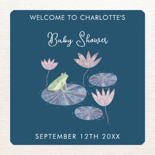 Frog in a Lily Pond Cute Baby Shower Square Sticker