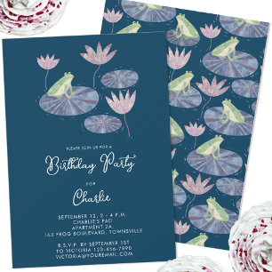 Frog in a Lily Pond Cute Kids Birthday Party Invitation