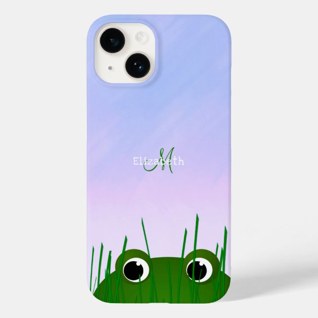 frog in a pond peeking through grass monogrammed Case-Mate iPhone case (Back)