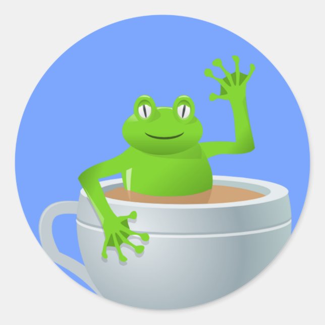 Frog in a Tea Classic Round Sticker (Front)