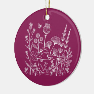 Frog in a Teacup – Botanical Illustration Ceramic Ornament