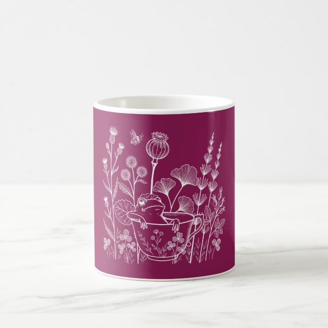 Frog in a Teacup – Botanical Illustration Coffee Mug (Center)