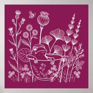 Frog in a Teacup – Botanical Illustration Poster