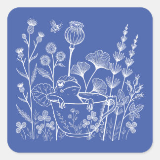 Frog in a Teacup – Botanical Illustration Square Sticker