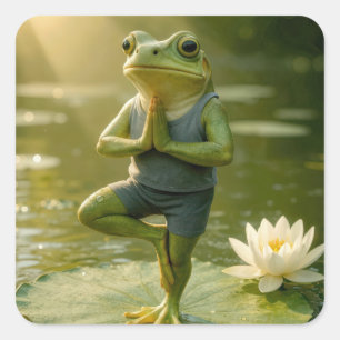 Frog In a Yoga Tree Pose Square Sticker