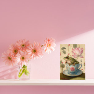 Frog in Blue Floral Teacup with Lotus Flower Holiday Postcard