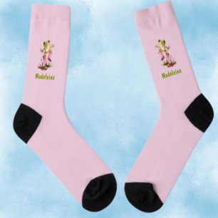 Frog in Cute Pink Boots in Rain Puddle Monogram Socks