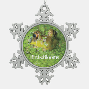 Frog in Green Algae Snowflake Pewter Christmas Ornament