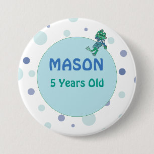 Frog in Jeans, Birthday, Polka Dots, Custom Name 7.5 Cm Round Badge