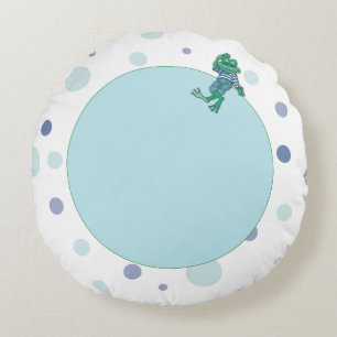 Frog in Jeans, Birthday, Polka Dots Round Cushion