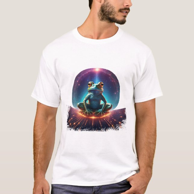 Frog in lotus pose on a floating asteroid with sta T-Shirt (Front)