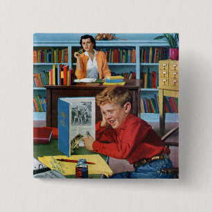 Frog in the Library 15 Cm Square Badge