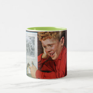 Frog in the Library Two-Tone Coffee Mug
