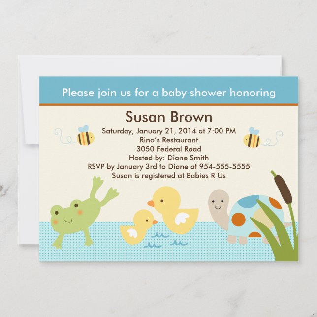 Frog In the Pond/Turtle Baby Shower Invitation (Front)