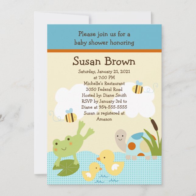 Frog In the Pond/Turtle Baby Shower Invitation 2 (Front)