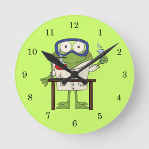 Frog in the Science Lab Round Clock