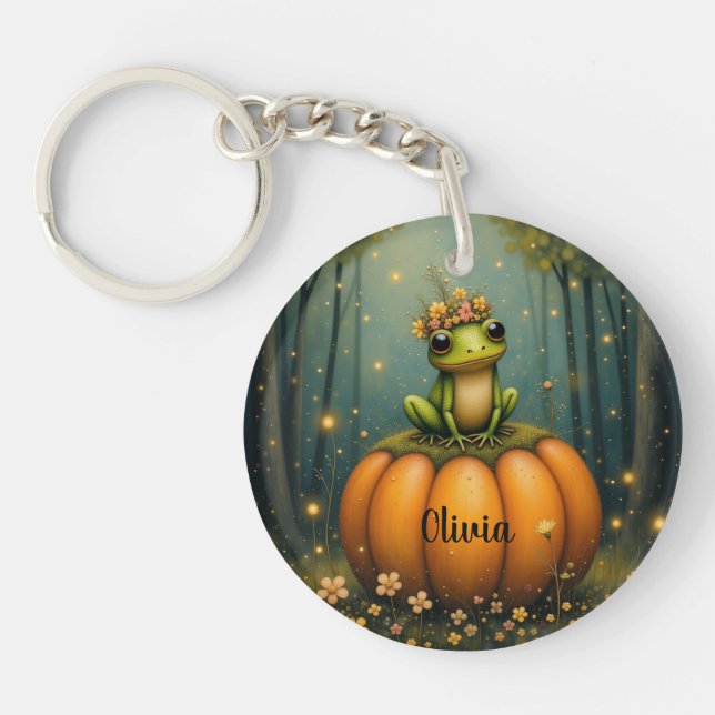 Frog Keychain Sitting on a Pumpkin (Front)