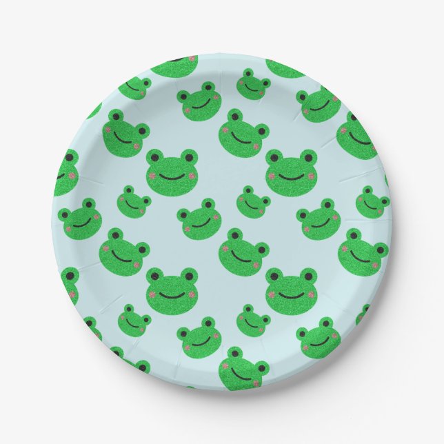 Frog kids party tableware Cute Green Toad Froggy P Paper Plate (Front)