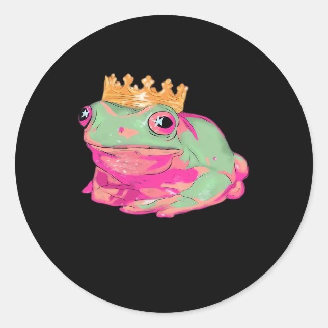 Frog King - Funky Meme Classic Round Sticker (Front)